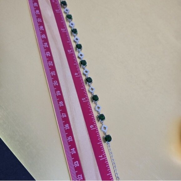 925 Sterling Slver Bracelet 7.5" with Natural Chrome Diopside Gem & Cz. - Picture 8 of 11